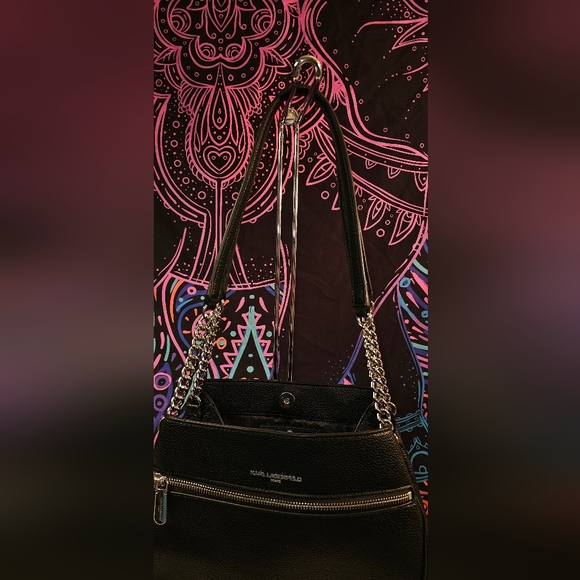 Karl Lagerfeld Black and Silver Chain Shoulder Bag - Picture 3 of 15